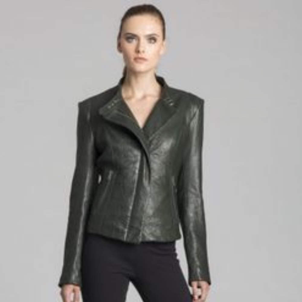 Andrew Marc Green Leather Biker Jacket